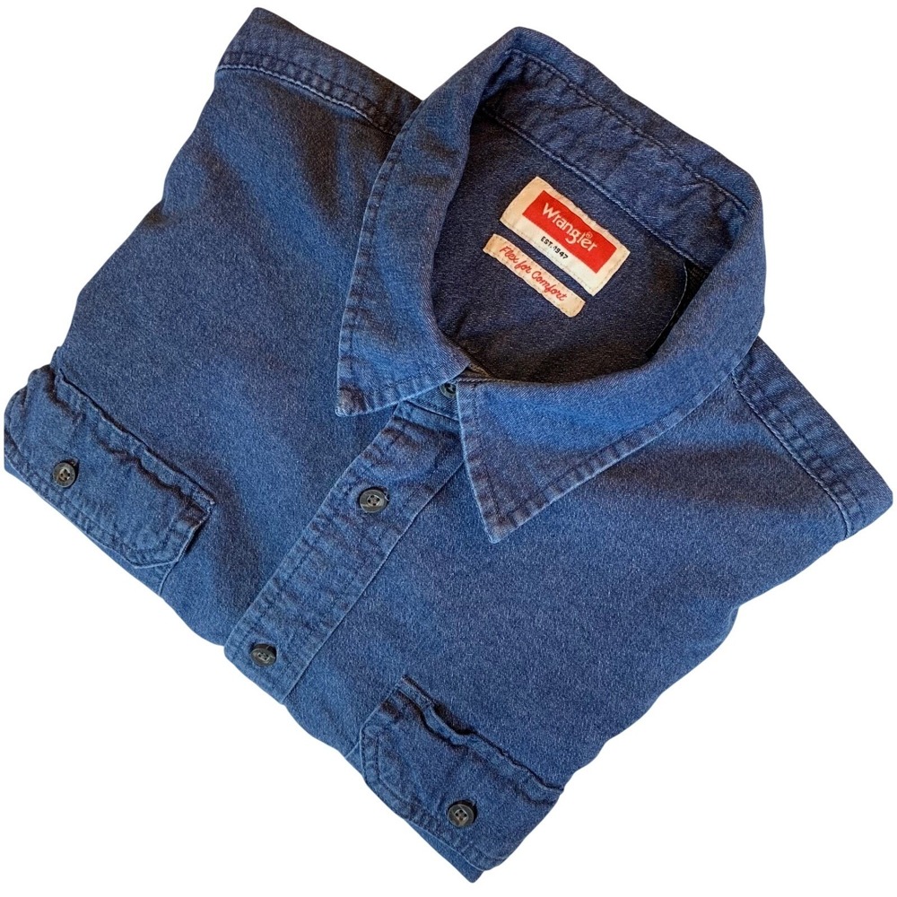 Wrangler Mens XL Blue Flex for Comfort Long Sleeve Denim Button Down Shirt
